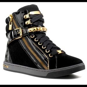 Michael Kors MK Studded Black & Gold Sneakers 9.5